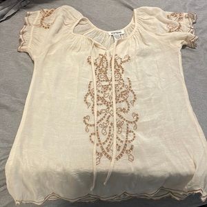 Sheer cream and brown top. Size medium